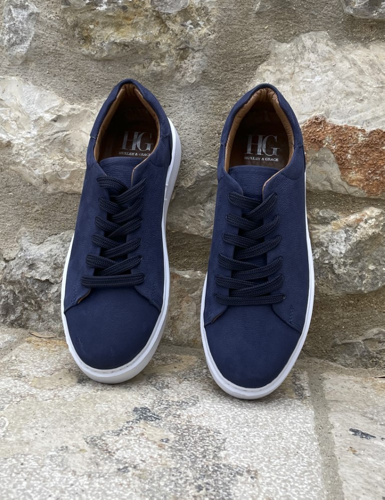 Ανδρικά μπλε δερμάτινα casual sneakers HG175544 φωτογραφία